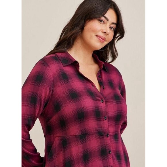 Torrid Purple Black Plaid Rayon Long Sleeve Button Dress NWT Size 00 - Picture 4 of 12